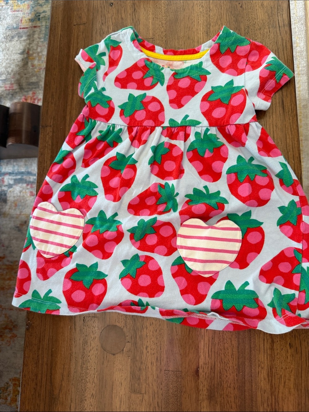 Mini Boden Girls Strawberry Print Short Sleeve Tunic - Red & Green